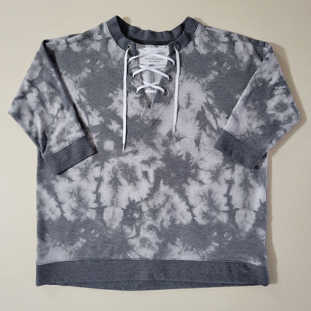 The Sweatshirt Project Gray Tie-Dye Lace-up Short Sleeve Pullover Sweatshirt